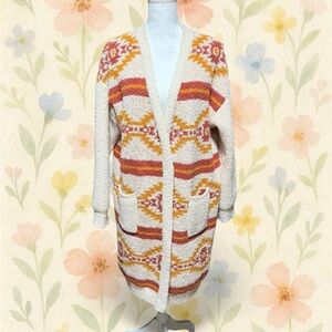 Simply Southern Sherpa Knit Cardigan XL Southwest Aztec Print Long Open Front